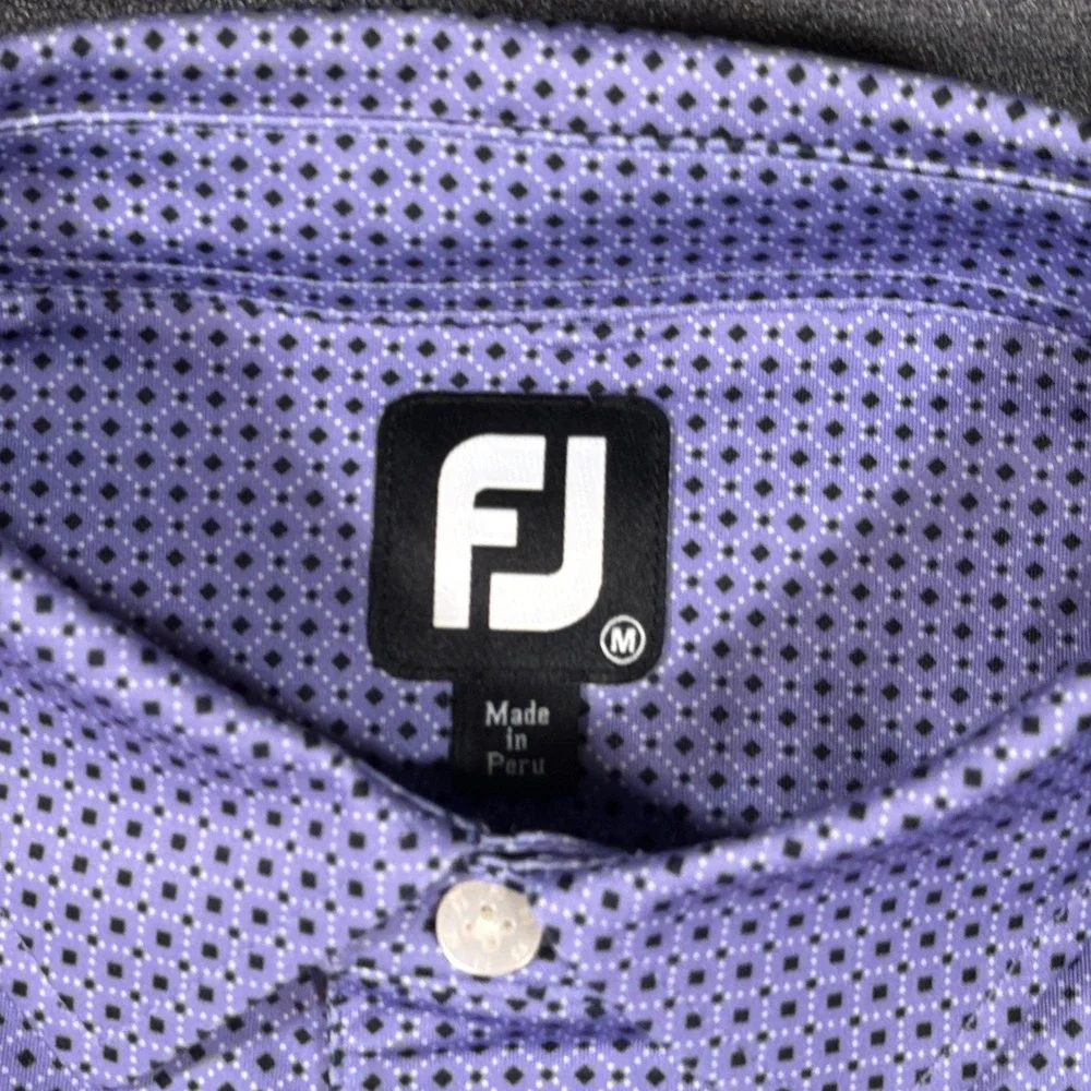 FootJoy Golf Polo Mens Medium Purple Geometric Print Short Sleeve Performance